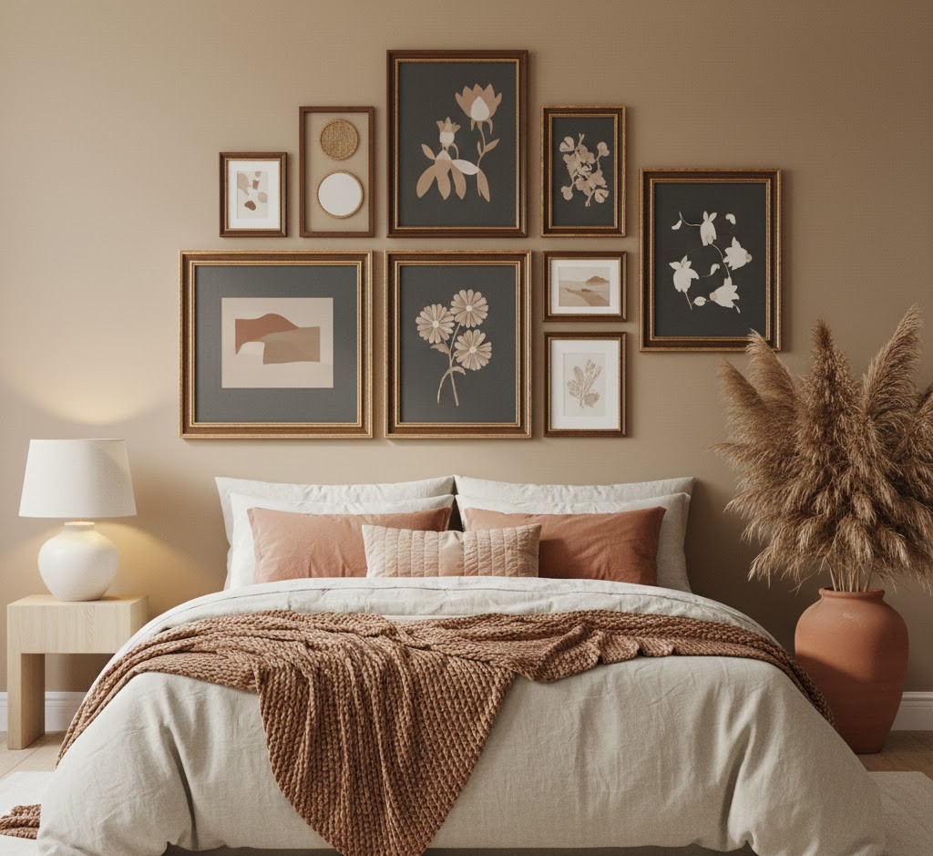 Master bedroom gallery wall