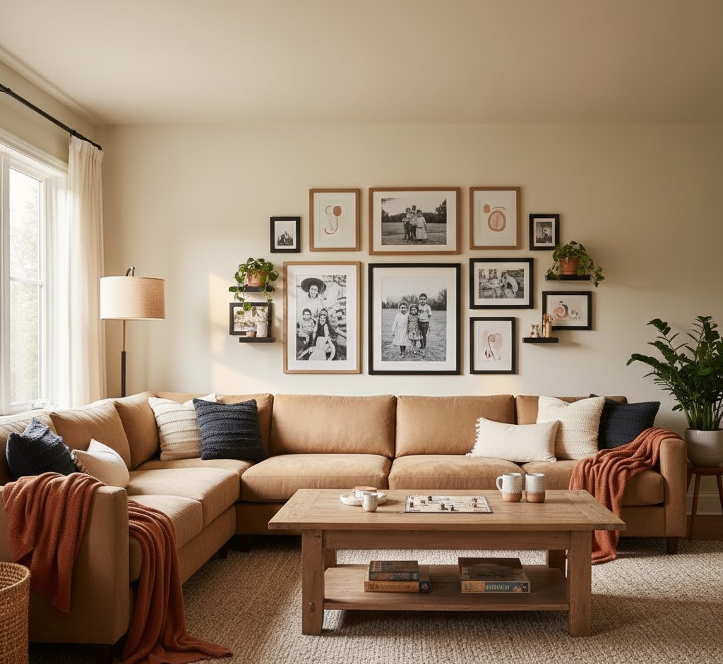 Cozy family room wall decor